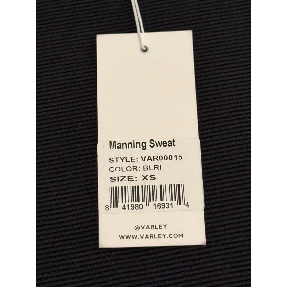 NWT Varley Manning Sweatshirt XS Black Side Zippers Long Sleeve‎ Ribbed Crewneck